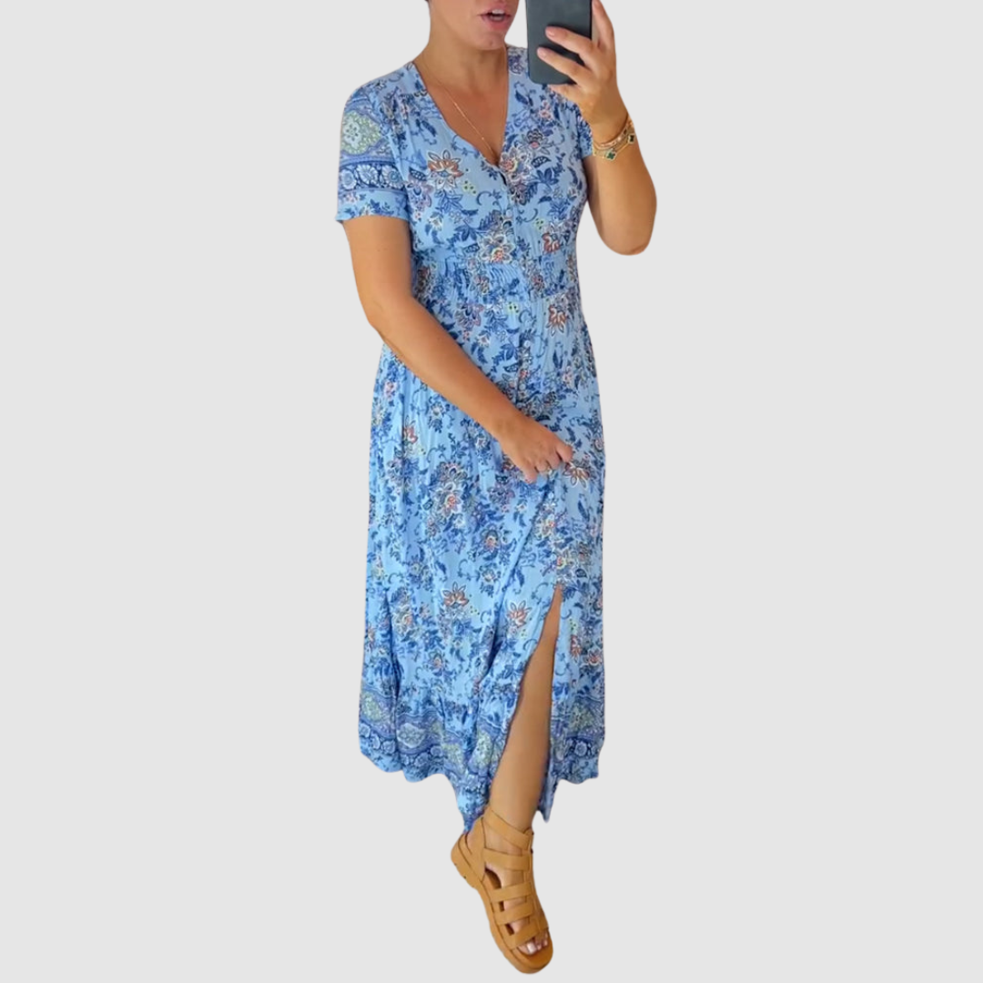 LILIA – FLORAL V-NECK MAXI DRESS