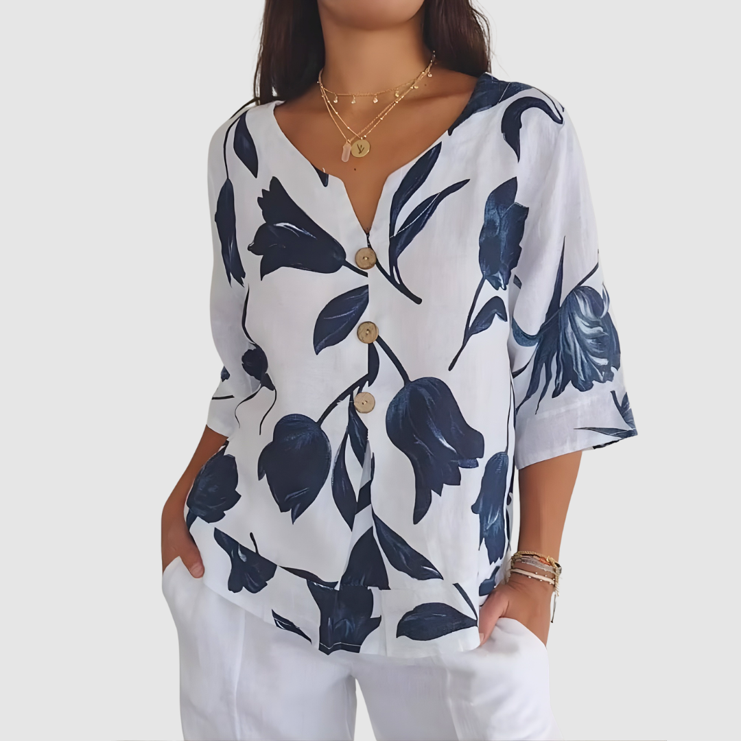MARIELLE COTTON & LINEN V-NECK TUNIC