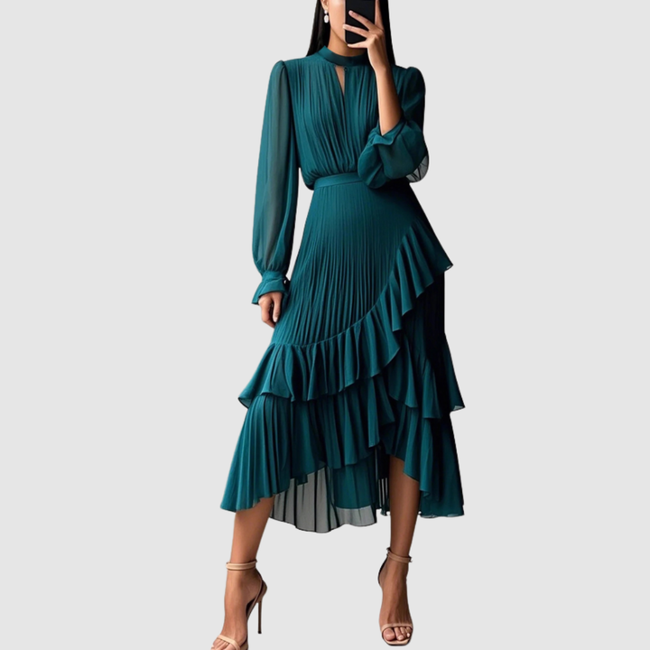DARYNA RUFFLE PLEATED MIDI DRESS