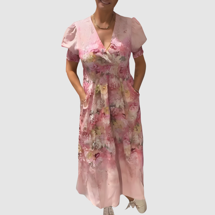 LILA FLORAL V-NECK LONG DRESS