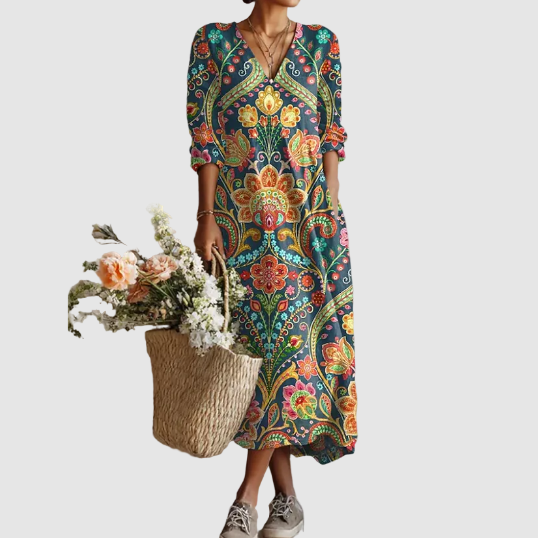 LASHINI COMFORTABLE DRESS WITH V-NECK