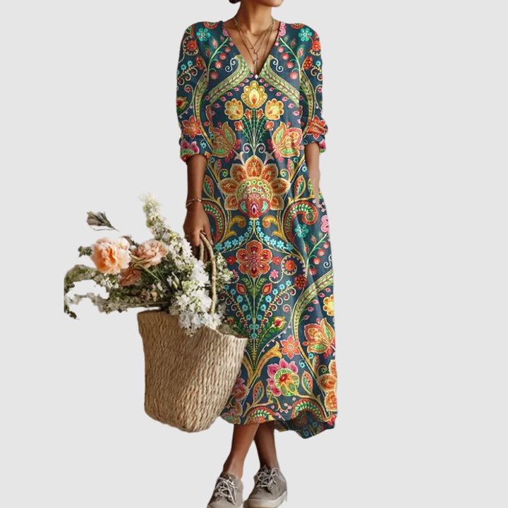 LASHINI COMFORTABLE DRESS WITH V-NECK