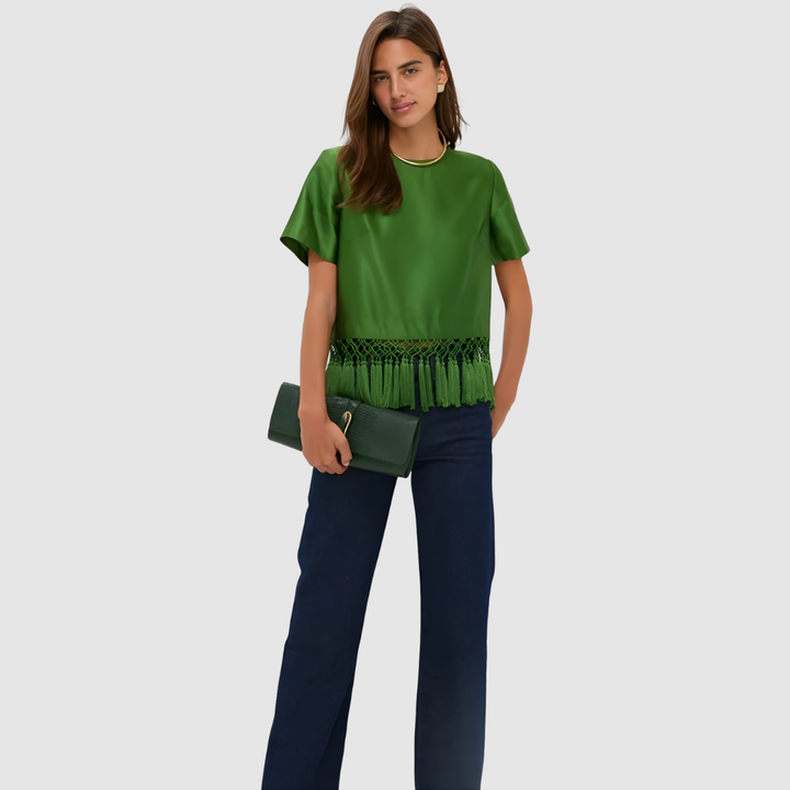DAHLIA LUXURIOUS GREEN SATIN TOP