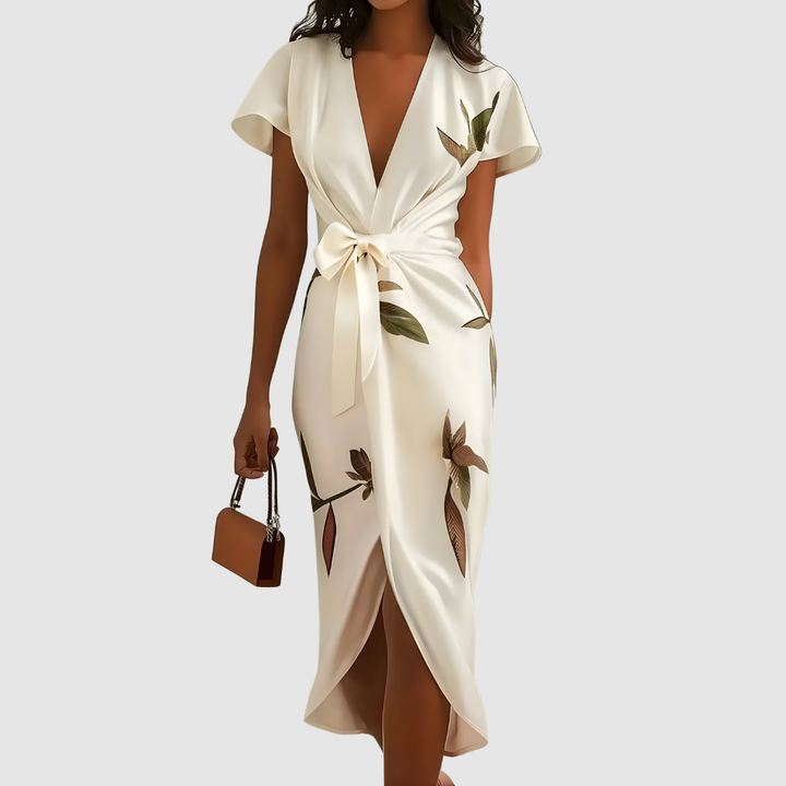 BEVERLY ELEGANT WHITE SATIN DRESS