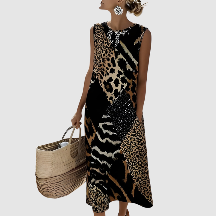 EUFROZINA LEOPARD PATCHWORK DRESS