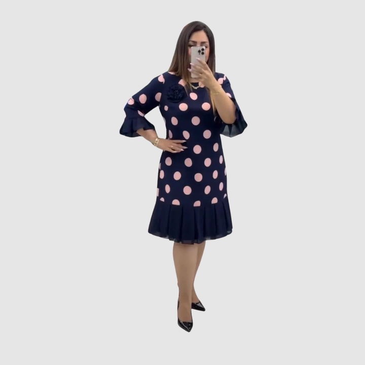 VICTORIA PLEATED POLKA DOT DRESS