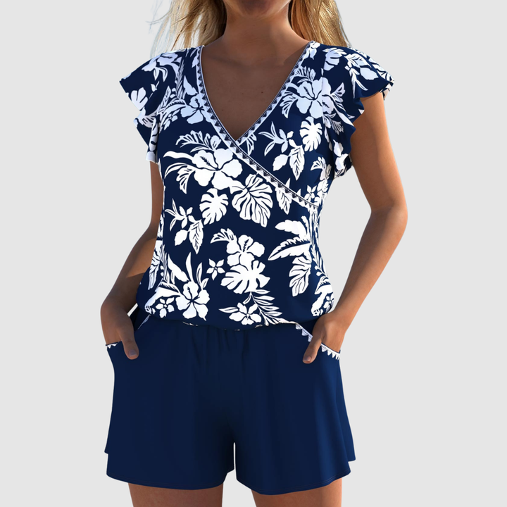 ELINA FLORAL NAVY SWIM ROMPER