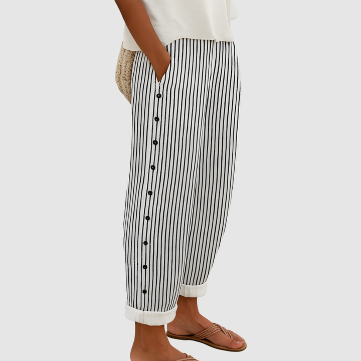 KATE STYLISH STRIPED BUTTON PANTS