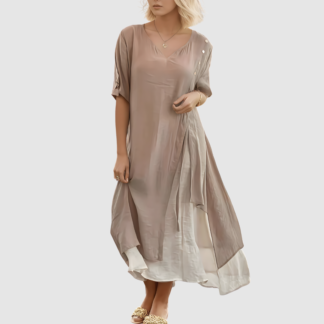 ELORA RETRO V-NECK MIDI DRESS