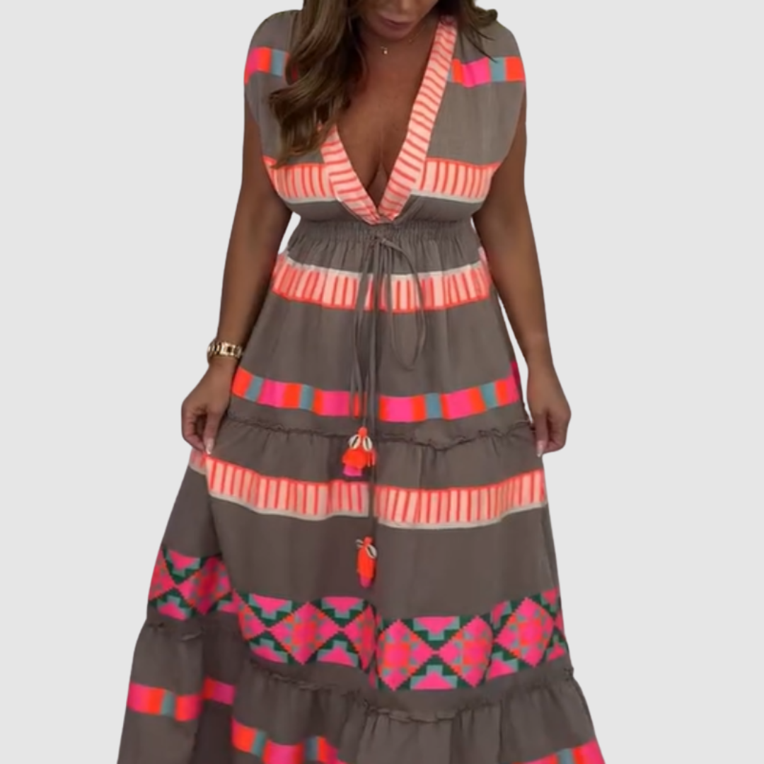 MARIELLE V-NECK STRIPED SLEEVELESS DRESS