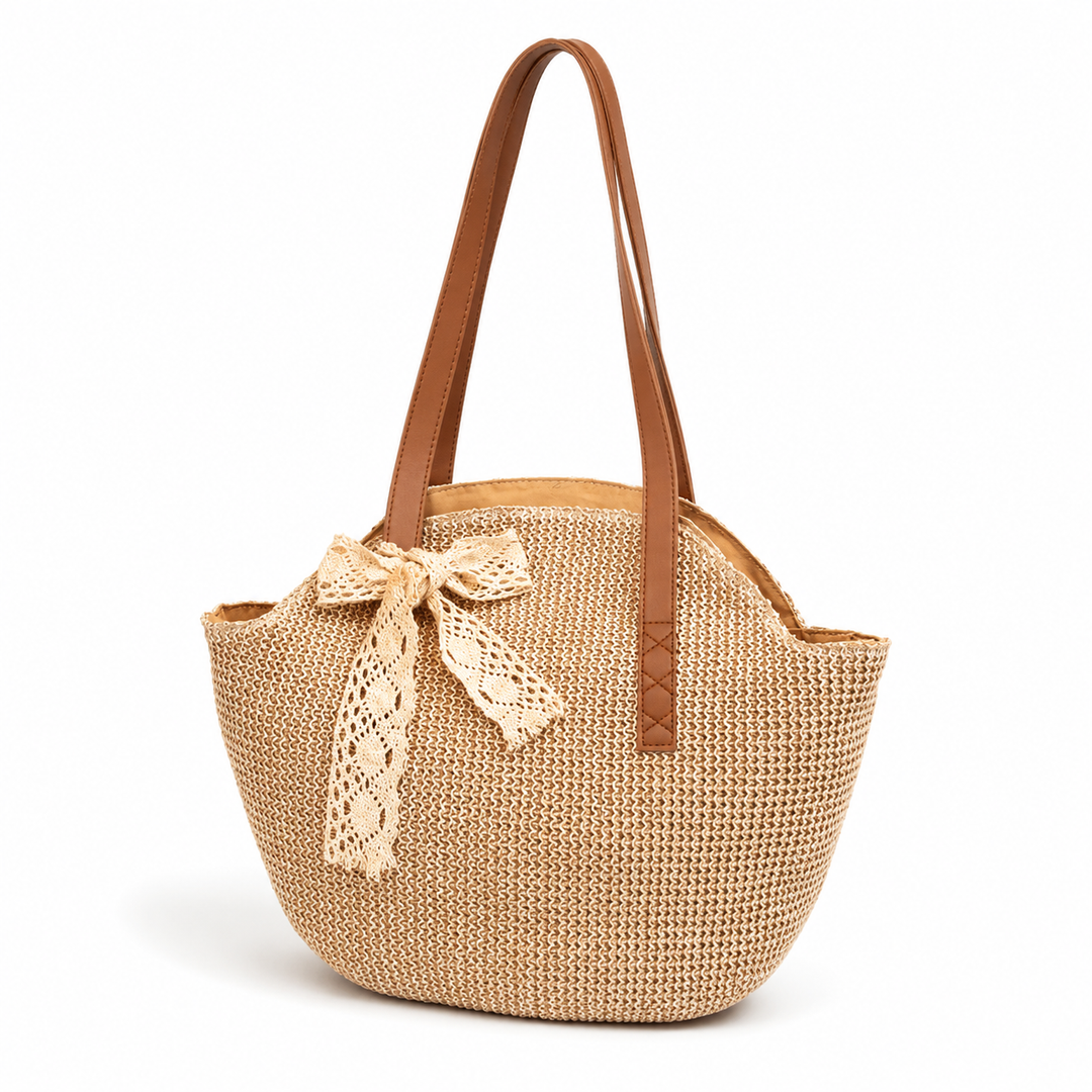 SIENNA | ROUND STRAW BEACH TOTE BAG