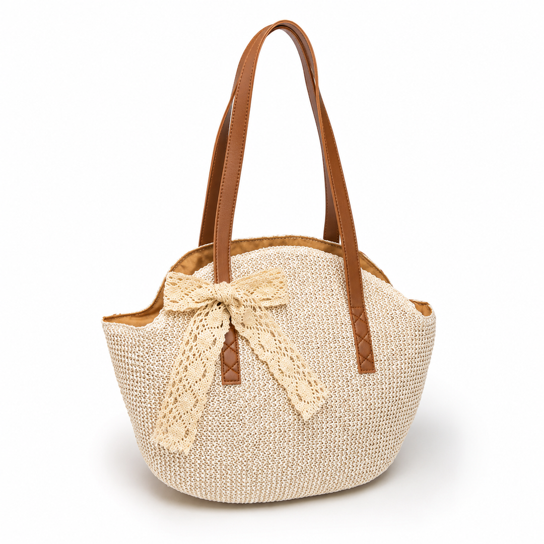 SIENNA | ROUND STRAW BEACH TOTE BAG