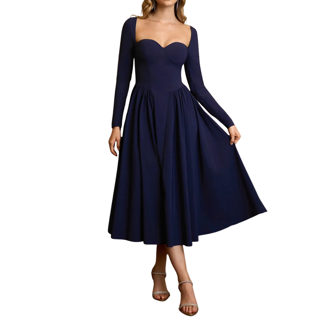 NICOLETTE OPEN-BACK PLEATED MIDI DRESS