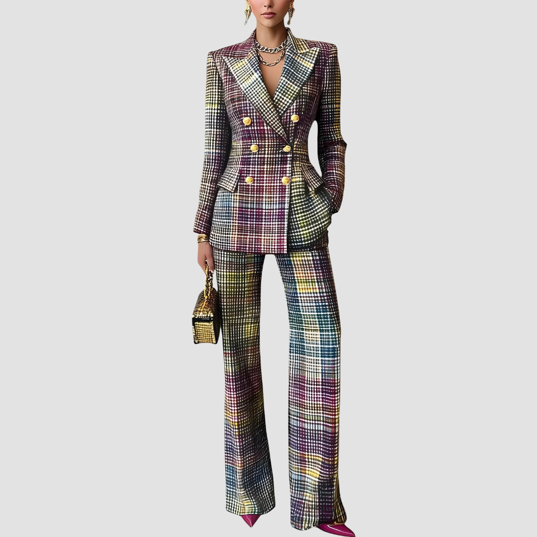 KALYN DOUBLE-BREASTED BLAZER & WIDE-LEG TROUSER SET