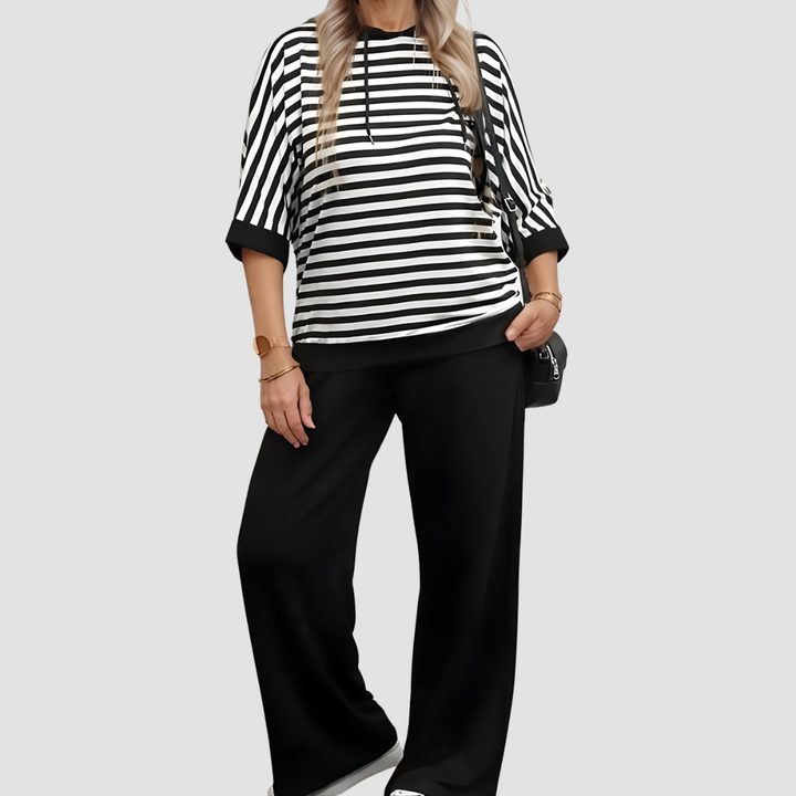MARINE STRIPED SWEATSHIRT AND LOOSE SWEATPANTS SET