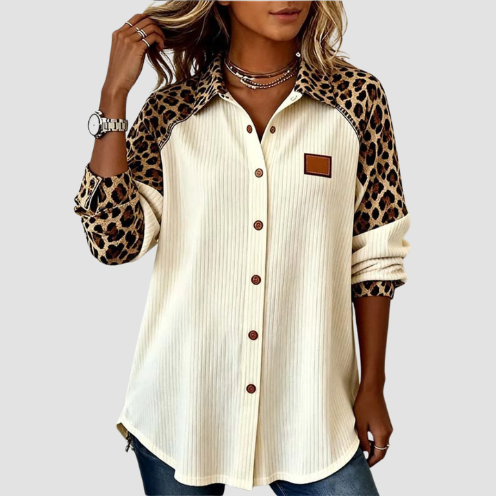 JORDANA BOLD LEOPARD PRINT BUTTON-DOWN SHIRT