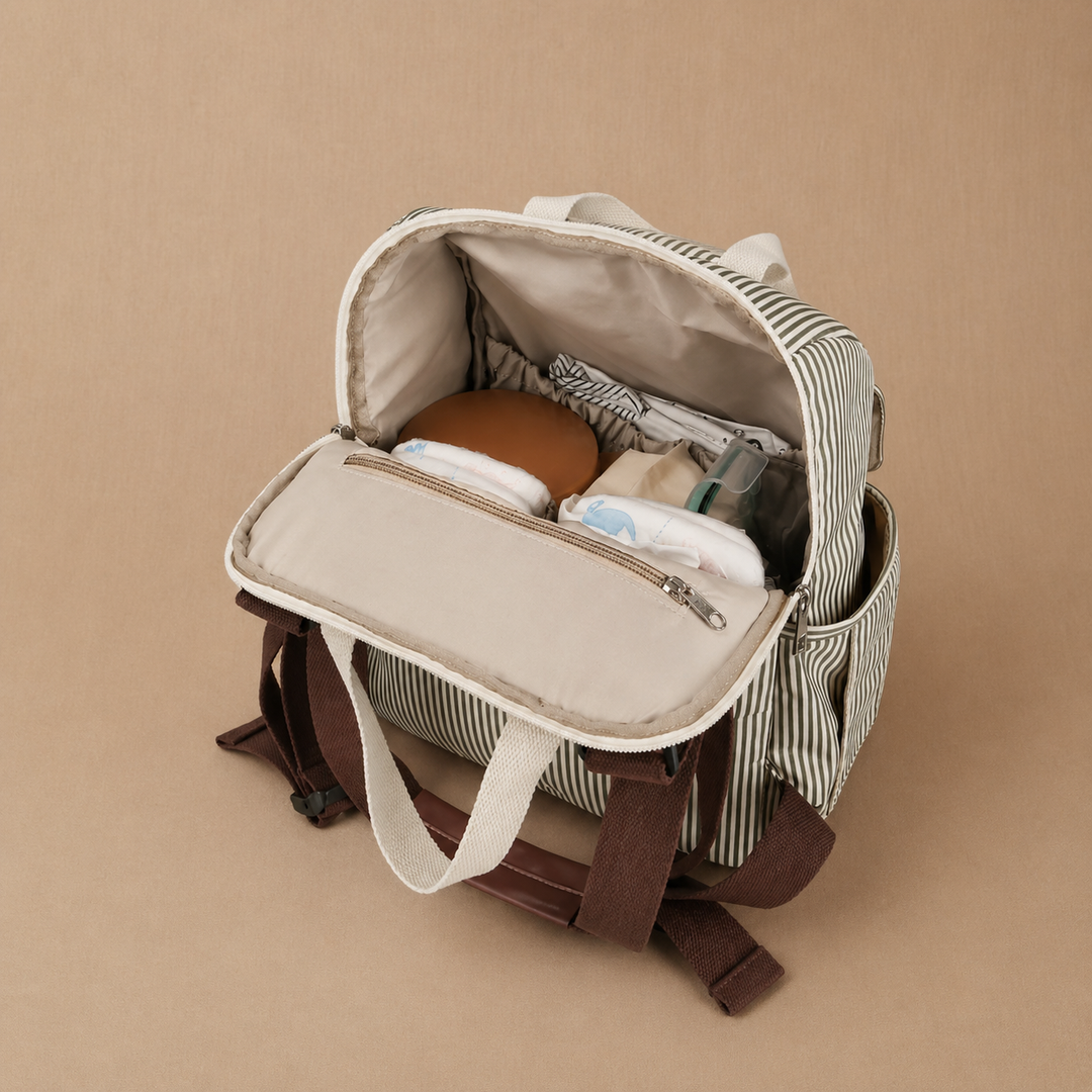 OLIVE STRIPED BABY DIAPER BACKPACK