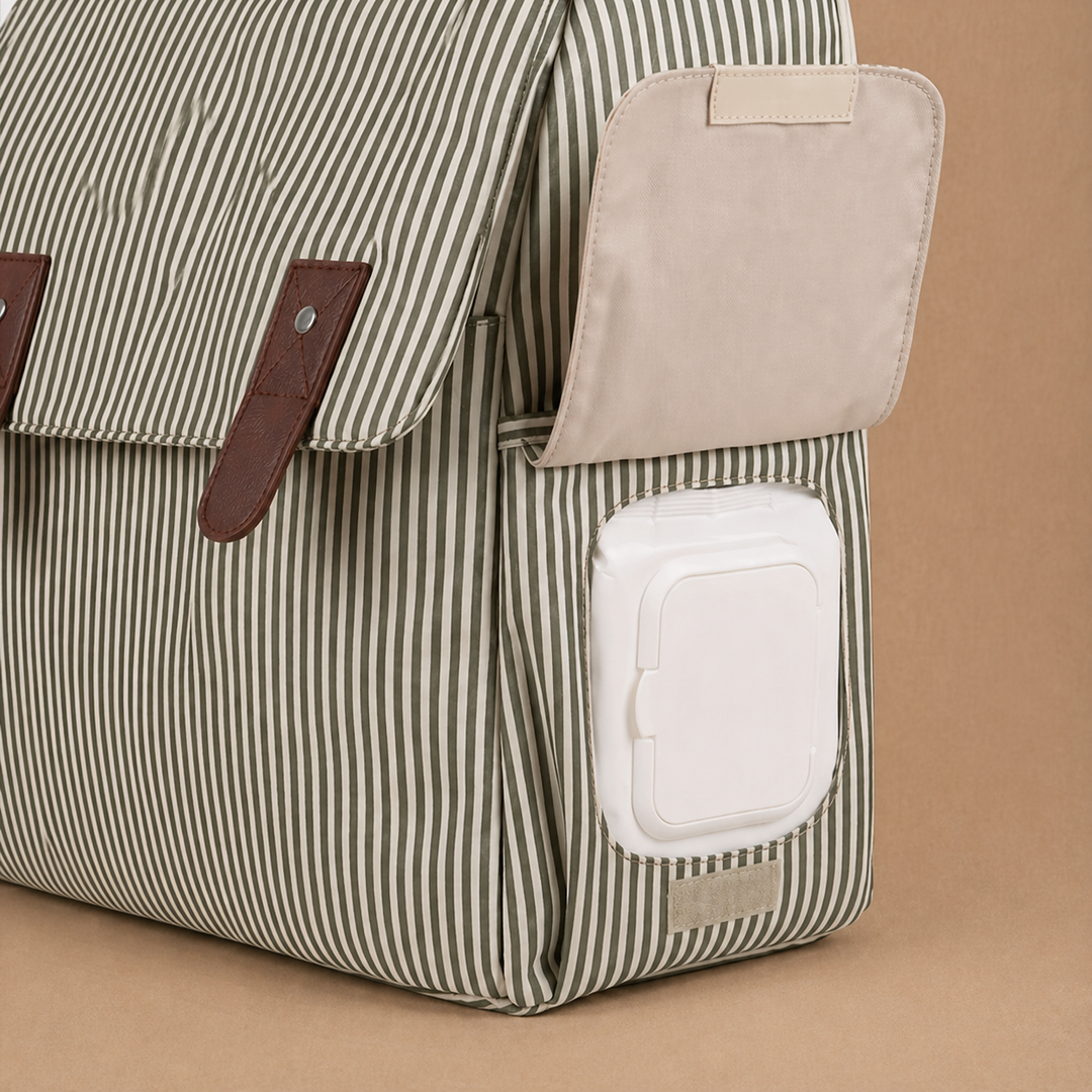 OLIVE STRIPED BABY DIAPER BACKPACK