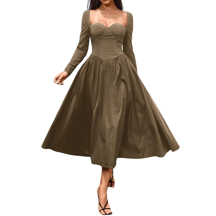 NICOLETTE OPEN-BACK PLEATED MIDI DRESS