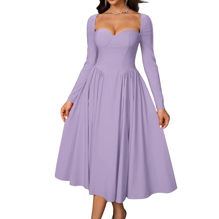 NICOLETTE OPEN-BACK PLEATED MIDI DRESS