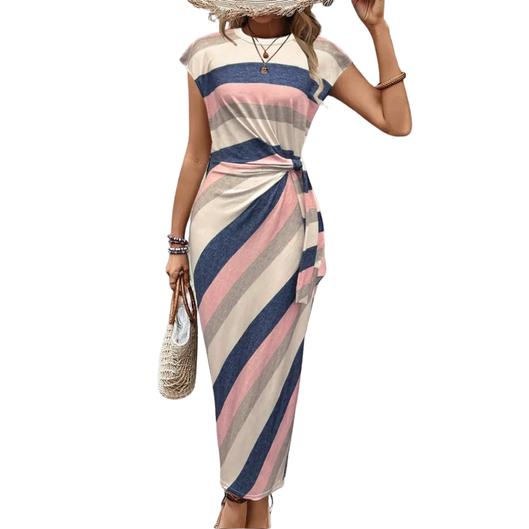 SCARLETT STRIPED TIE-WAIST BODYCON DRESS
