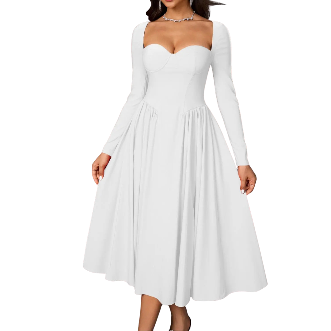 NICOLETTE OPEN-BACK PLEATED MIDI DRESS