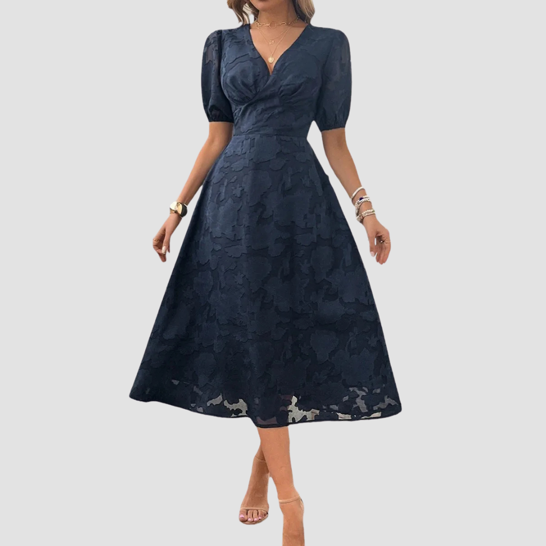 JULIANA ELEGANT SMOCKED MIDI DRESS