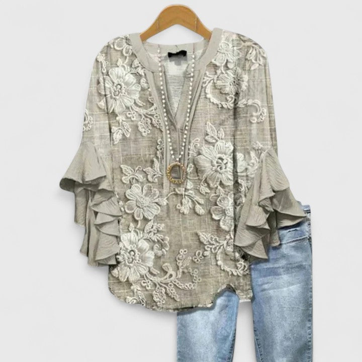 JURIA FLORAL PRINT RUFFLE SLEEVE BLOUSE