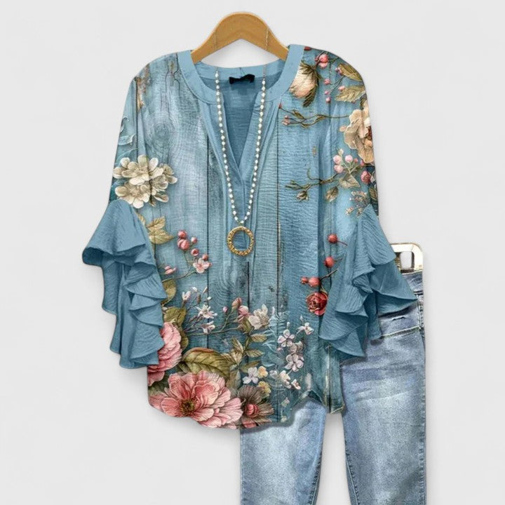 JURIA FLORAL PRINT RUFFLE SLEEVE BLOUSE