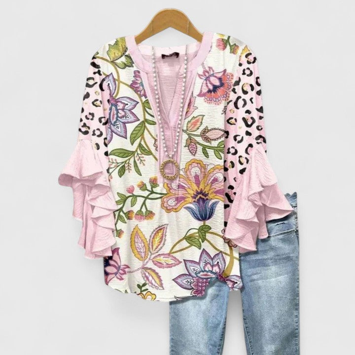 JURIA FLORAL PRINT RUFFLE SLEEVE BLOUSE