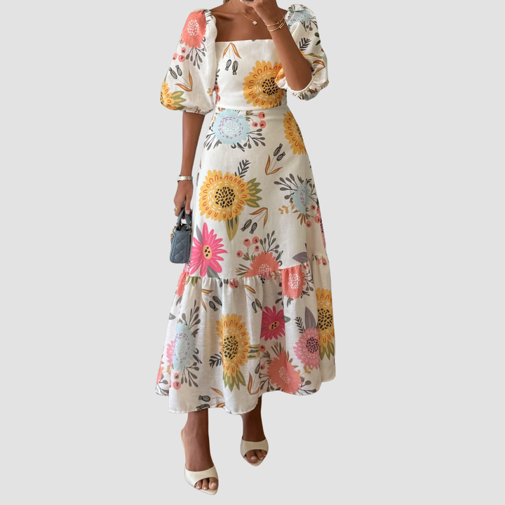 FABLE ROMANTIC FLORAL MIDI DRESS