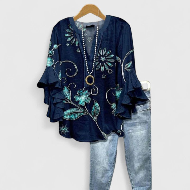 JURIA FLORAL PRINT RUFFLE SLEEVE BLOUSE