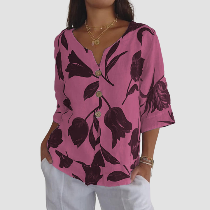 DESPOINA ELEGANT FLORAL PRINT TOP WITH BUTTONS