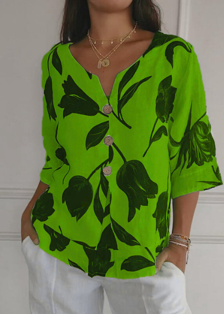 DESPOINA ELEGANT FLORAL PRINT TOP WITH BUTTONS
