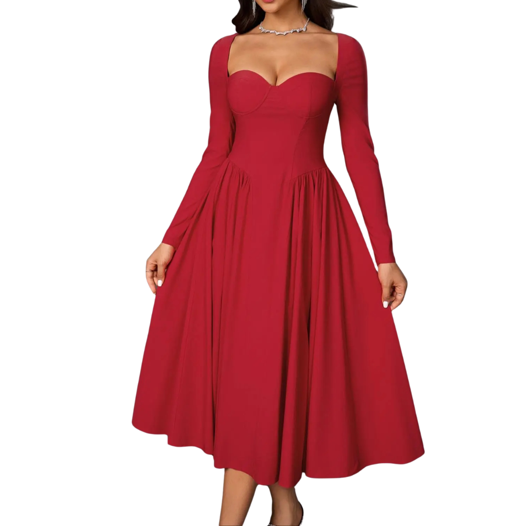 NICOLETTE OPEN-BACK PLEATED MIDI DRESS