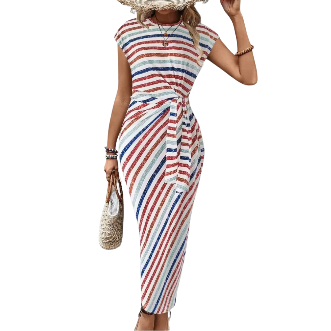 SCARLETT STRIPED TIE-WAIST BODYCON DRESS