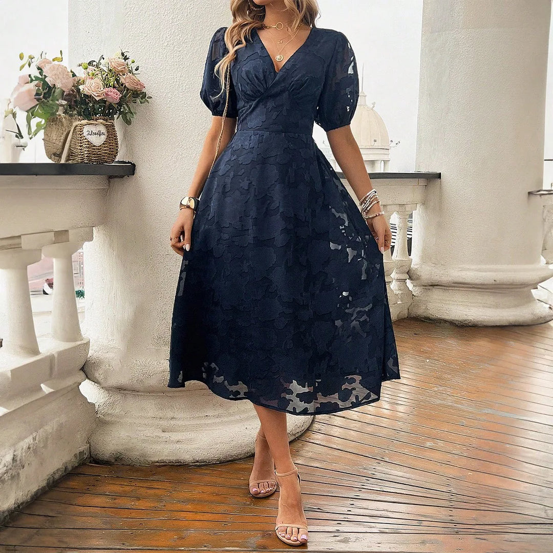 JULIANA ELEGANT SMOCKED MIDI DRESS