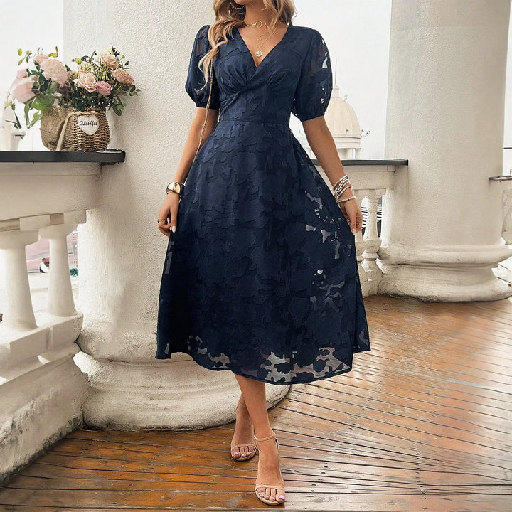 JULIANA ELEGANT SMOCKED MIDI DRESS