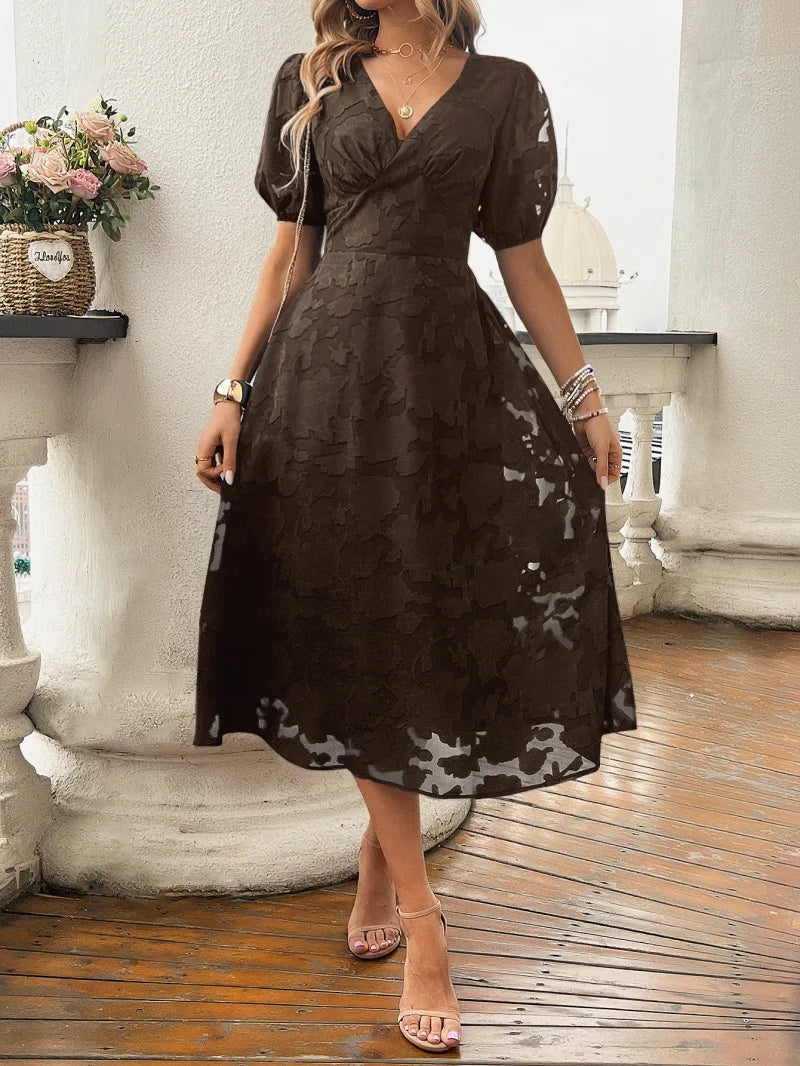JULIANA ELEGANT SMOCKED MIDI DRESS