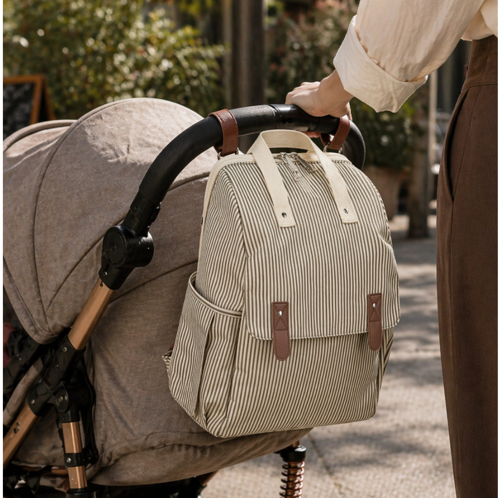 OLIVE STRIPED BABY DIAPER BACKPACK