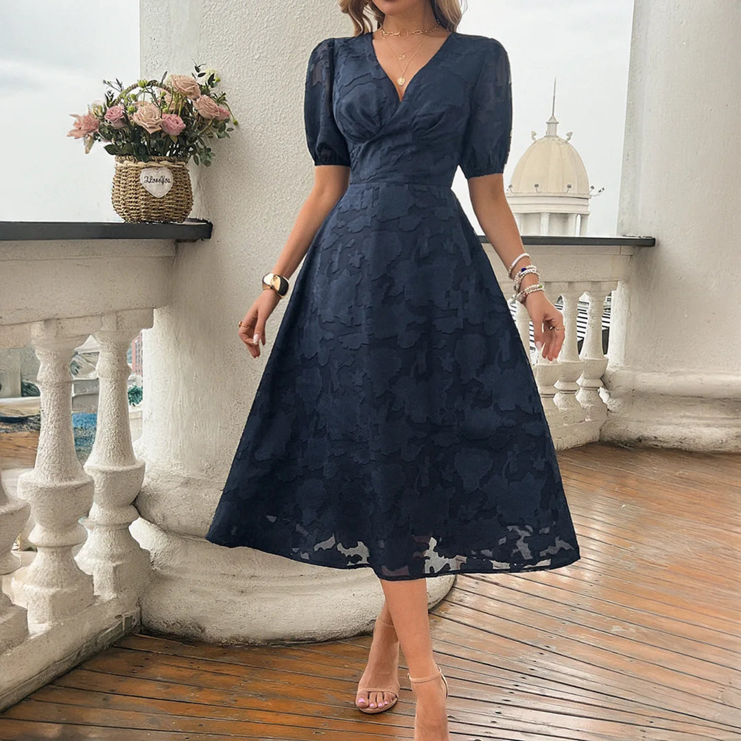 JULIANA ELEGANT SMOCKED MIDI DRESS