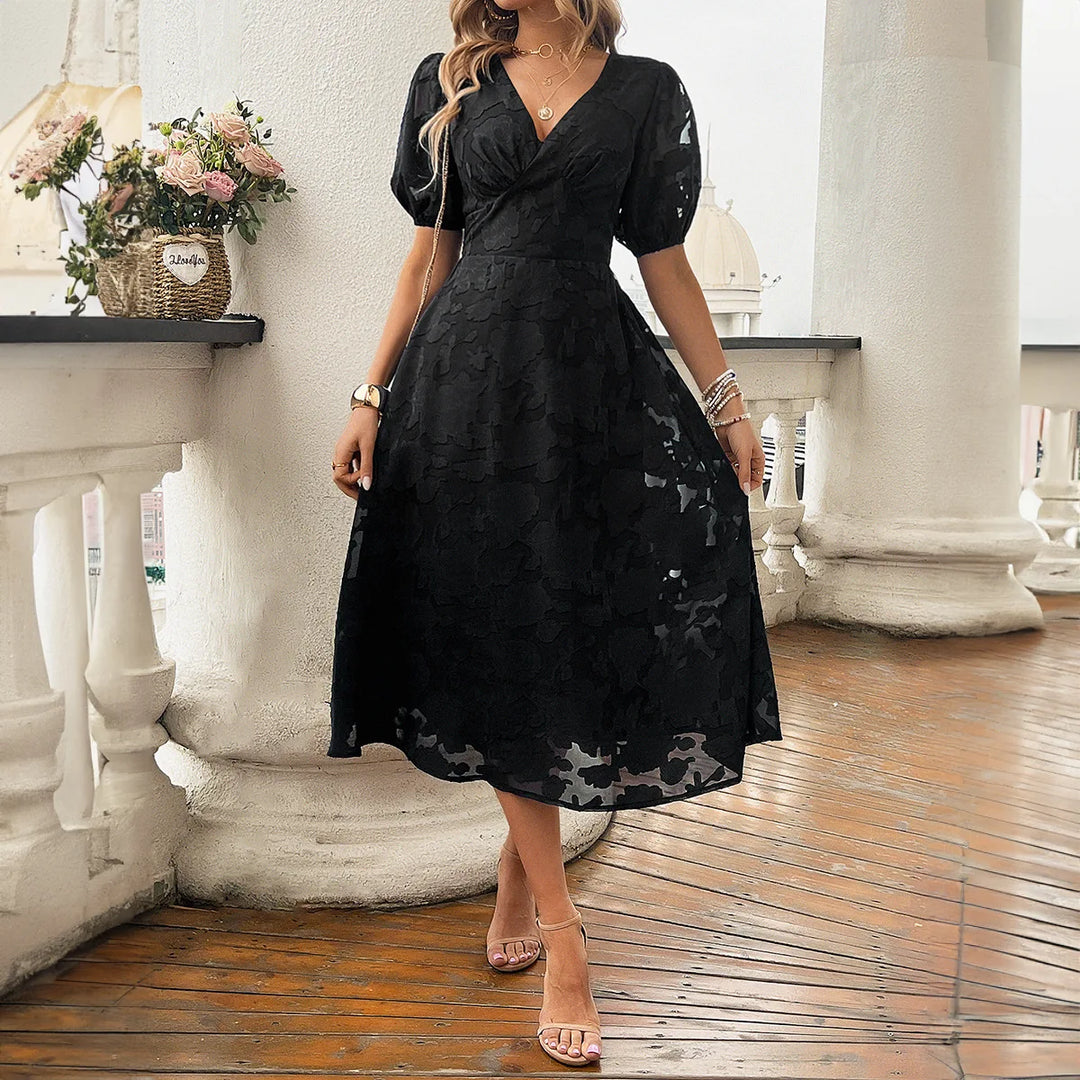 JULIANA ELEGANT SMOCKED MIDI DRESS