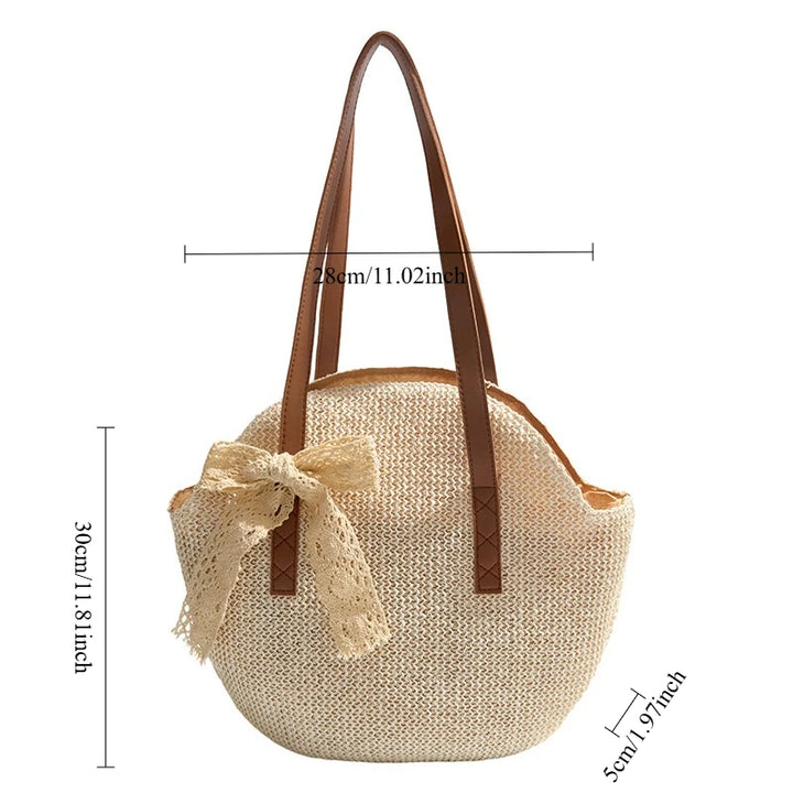 SIENNA | ROUND STRAW BEACH TOTE BAG