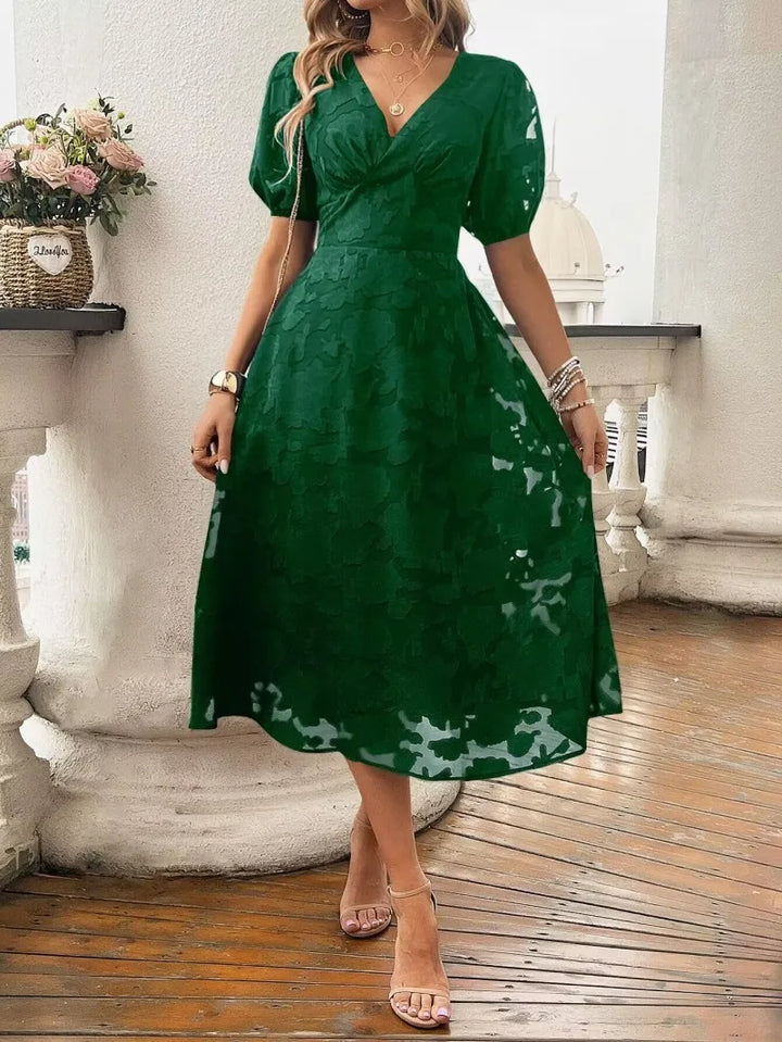 JULIANA ELEGANT SMOCKED MIDI DRESS