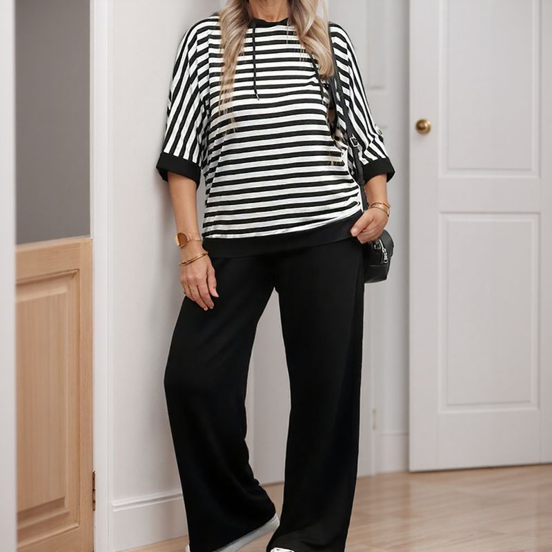 MARINE STRIPED SWEATSHIRT AND LOOSE SWEATPANTS SET