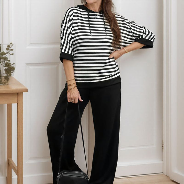 MARINE STRIPED SWEATSHIRT AND LOOSE SWEATPANTS SET