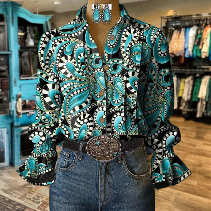 VISENYA RETRO ABSTRACT PRINT BLOUSE