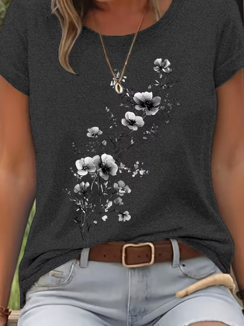 LIVIA FLORAL ROUND-NECK T-SHIRT