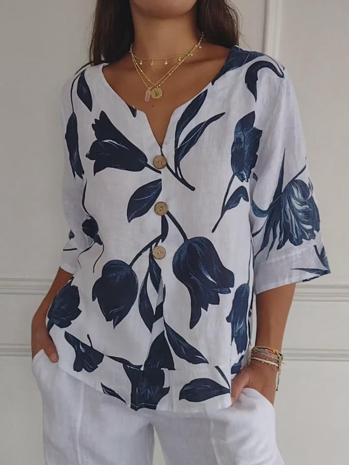 MARIELLE COTTON & LINEN V-NECK TUNIC