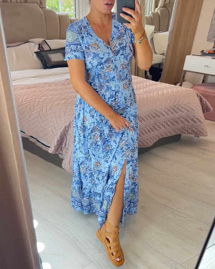 LILIA – FLORAL V-NECK MAXI DRESS